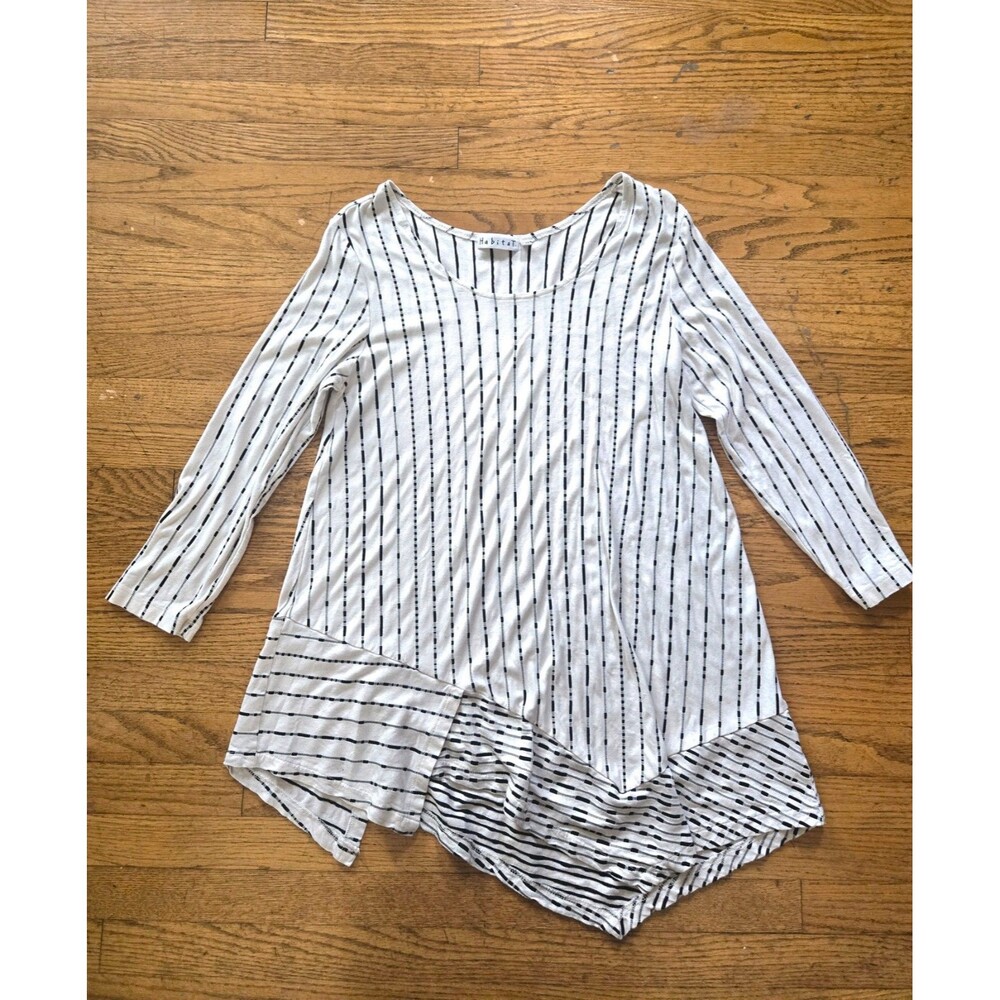 Habitat Womens XS Oversized Black White Stripe Asymmetrical Tunic Top Lagenlook